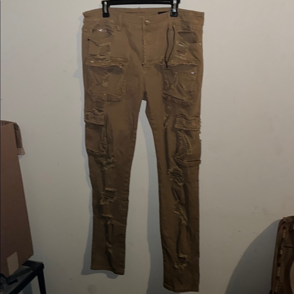 Men's Distressed Tan Pants